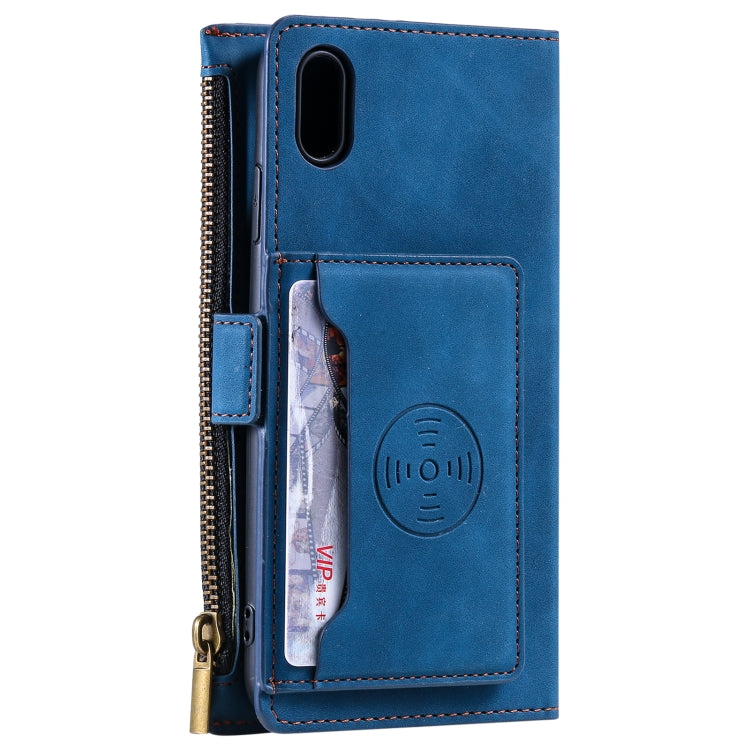 For iPhone XR Side Zipper Back Card Horizontal Flip PU Leather Case with Card Slots & Wallet & Photo Frame & Lanyard