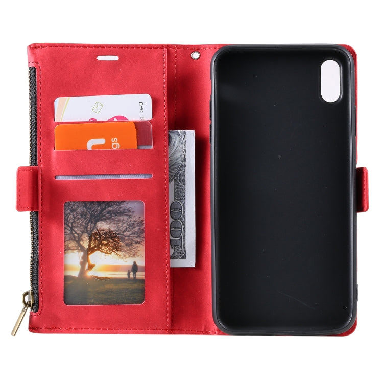 For iPhone XR Side Zipper Back Card Horizontal Flip PU Leather Case with Card Slots & Wallet & Photo Frame & Lanyard