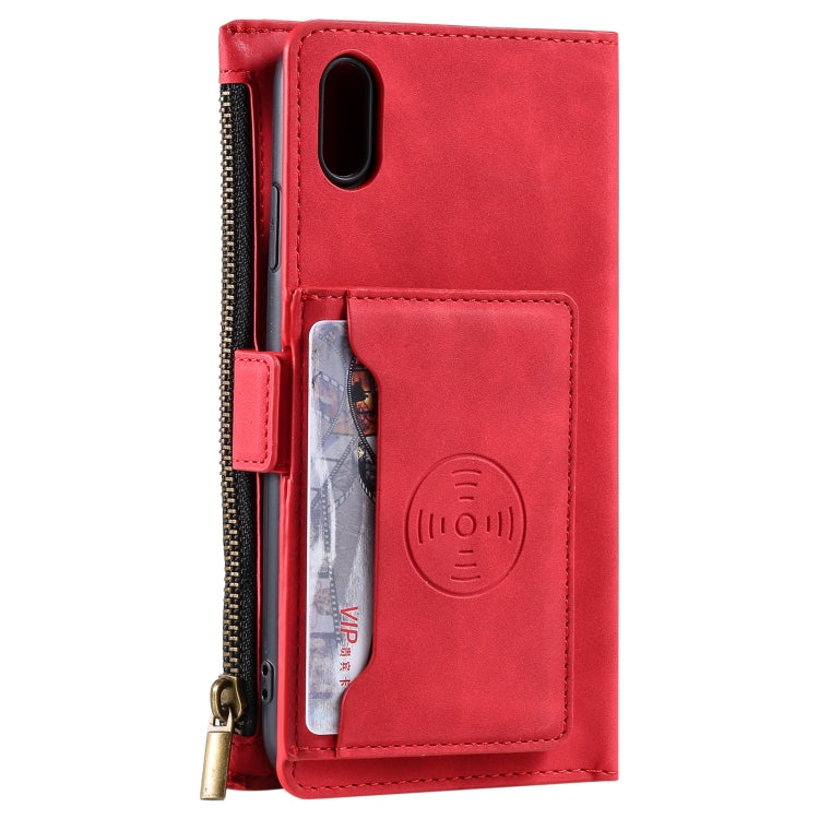 For iPhone XR Side Zipper Back Card Horizontal Flip PU Leather Case with Card Slots & Wallet & Photo Frame & Lanyard
