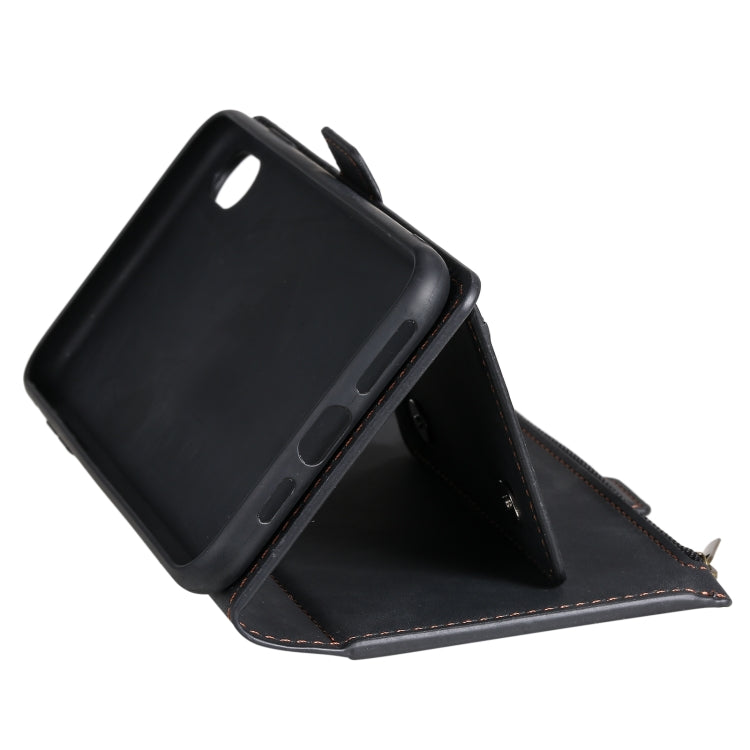 For iPhone XR Side Zipper Back Card Horizontal Flip PU Leather Case with Card Slots & Wallet & Photo Frame & Lanyard