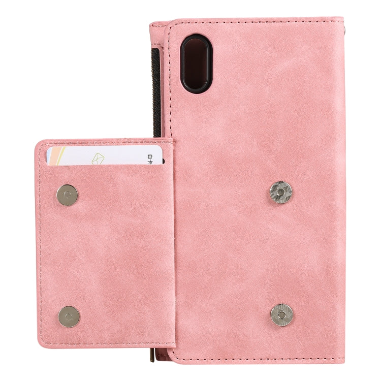 For iPhone XR Side Zipper Back Card Horizontal Flip PU Leather Case with Card Slots & Wallet & Photo Frame & Lanyard