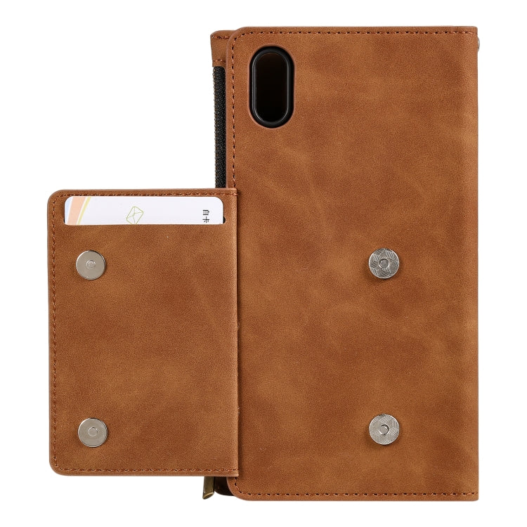 For iPhone XR Side Zipper Back Card Horizontal Flip PU Leather Case with Card Slots & Wallet & Photo Frame & Lanyard