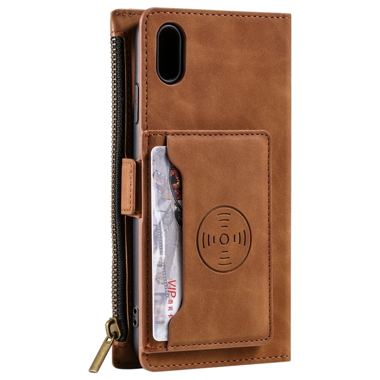 For iPhone XR Side Zipper Back Card Horizontal Flip PU Leather Case with Card Slots & Wallet & Photo Frame & Lanyard