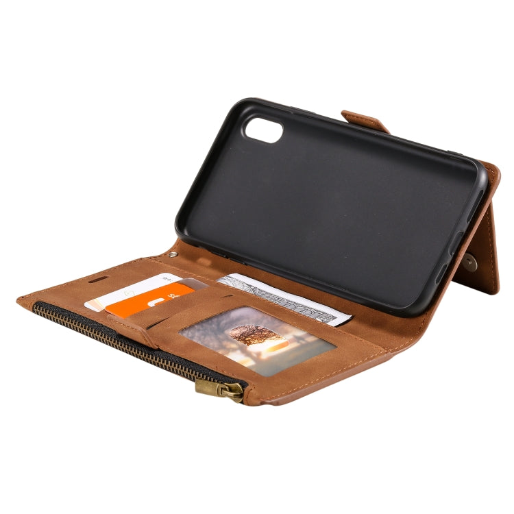 For iPhone XR Side Zipper Back Card Horizontal Flip PU Leather Case with Card Slots & Wallet & Photo Frame & Lanyard