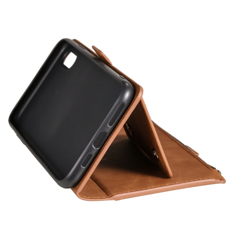 For iPhone XR Side Zipper Back Card Horizontal Flip PU Leather Case with Card Slots & Wallet & Photo Frame & Lanyard