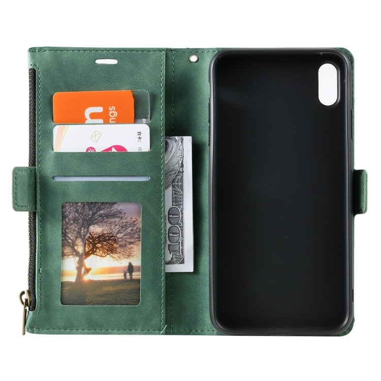 For iPhone XR Side Zipper Back Card Horizontal Flip PU Leather Case with Card Slots & Wallet & Photo Frame & Lanyard