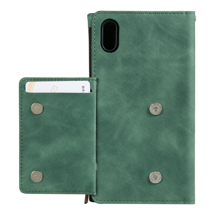 For iPhone XR Side Zipper Back Card Horizontal Flip PU Leather Case with Card Slots & Wallet & Photo Frame & Lanyard