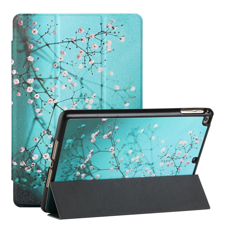 Silk Texture Colored Drawing Pattern Horizontal Flip Magnetic PU Leather Case with Three-folding Holder & Sleep / Wake-up Function For iPad 9.7 (2018/2017)