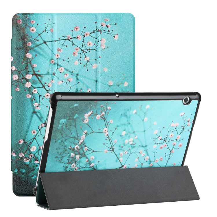 For Huawei MediaPad T5 Silk Texture Colored Drawing Pattern Horizontal Flip Magnetic PU Leather Case with Three-folding Holder