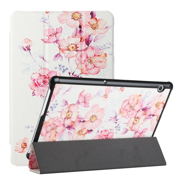 For Huawei MediaPad T5 Silk Texture Colored Drawing Pattern Horizontal Flip Magnetic PU Leather Case with Three-folding Holder