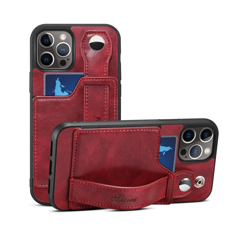 For iPhone 13 mini TPU + PU Leather Shockproof Protective Case with Card Slots and Hand Strap
