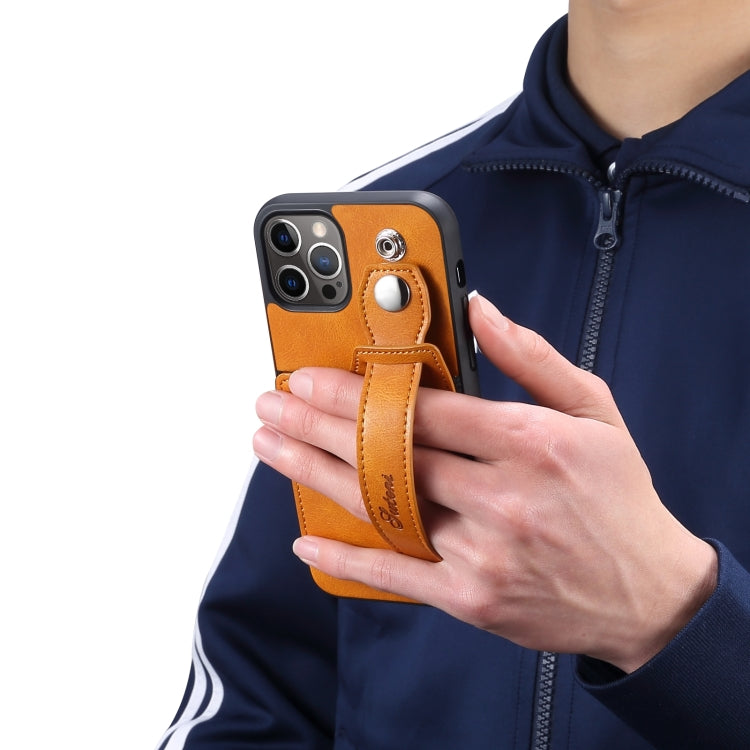 For iPhone 13 TPU + PU Leather Shockproof Protective Case with Card Slots and Hand Strap