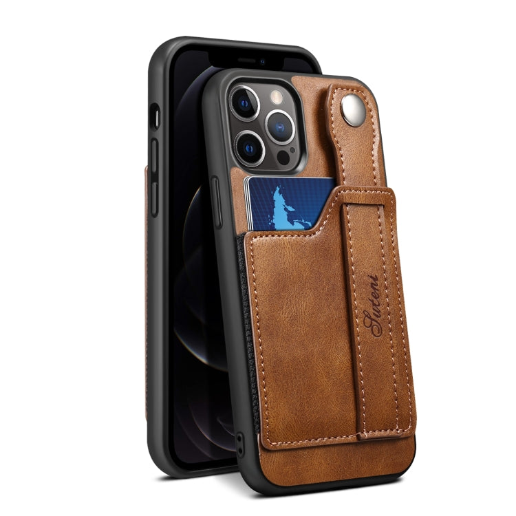 For iPhone 13 Pro Max TPU + PU Leather Shockproof Protective Case with Card Slots and Hand Strap
