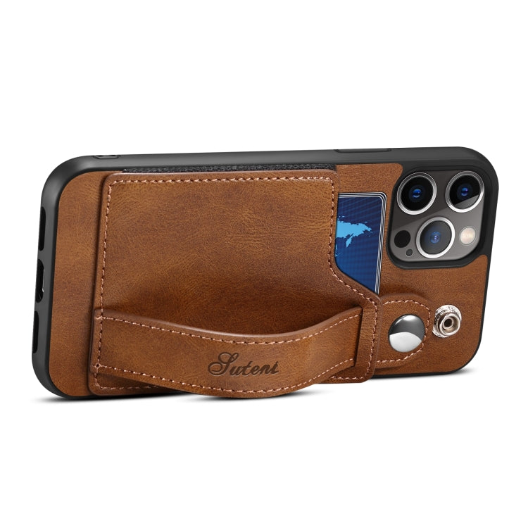 For iPhone 13 Pro Max TPU + PU Leather Shockproof Protective Case with Card Slots and Hand Strap