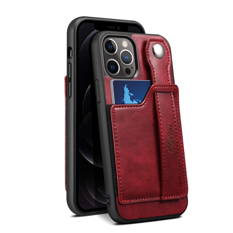 For iPhone 13 Pro Max TPU + PU Leather Shockproof Protective Case with Card Slots and Hand Strap