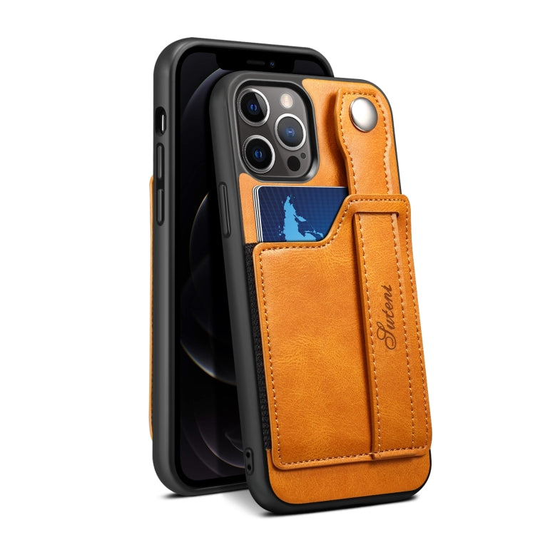 For iPhone 13 Pro Max TPU + PU Leather Shockproof Protective Case with Card Slots and Hand Strap