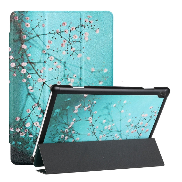 For Lenovo Tab M10 Silk Texture Colored Drawing Pattern Horizontal Flip Magnetic PU Leather Case with Three-folding Holder