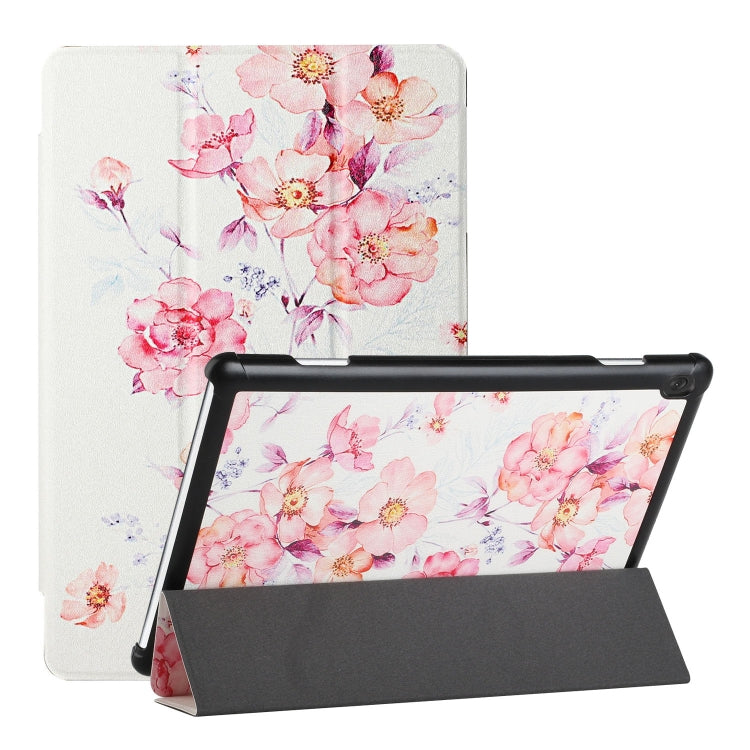 For Lenovo Tab M10 Silk Texture Colored Drawing Pattern Horizontal Flip Magnetic PU Leather Case with Three-folding Holder