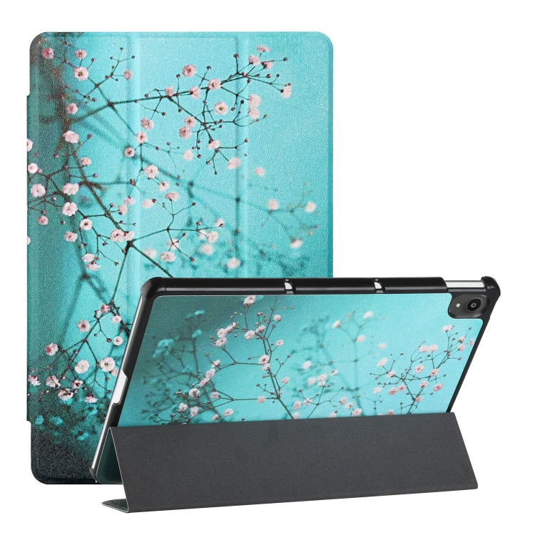 For Lenovo Tab P11 Silk Texture Colored Drawing Pattern Horizontal Flip Magnetic PU Leather Case with Three-folding Holder & Sleep / Wake-up Function