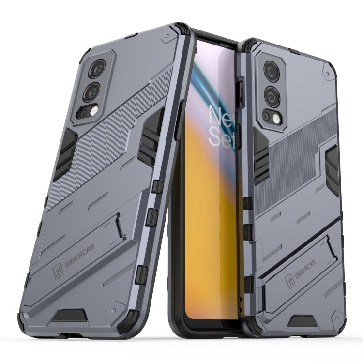 For OnePlus Nord 2 5G Punk Armor 2 in 1 PC + TPU Shockproof Case with Invisible Holder