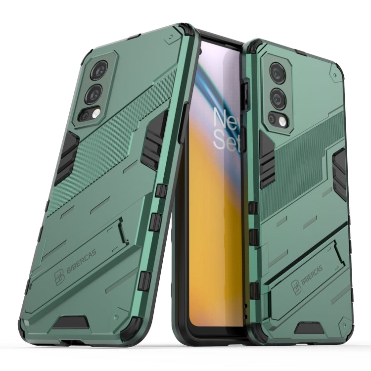 For OnePlus Nord 2 5G Punk Armor 2 in 1 PC + TPU Shockproof Case with Invisible Holder