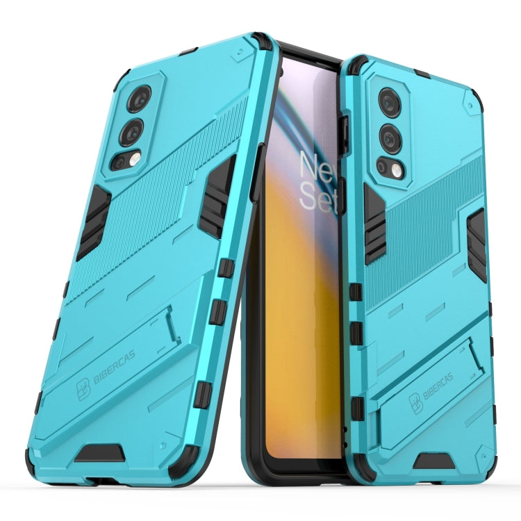 For OnePlus Nord 2 5G Punk Armor 2 in 1 PC + TPU Shockproof Case with Invisible Holder