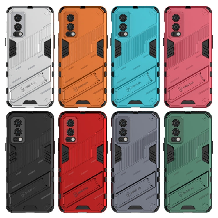 For OnePlus Nord 2 5G Punk Armor 2 in 1 PC + TPU Shockproof Case with Invisible Holder