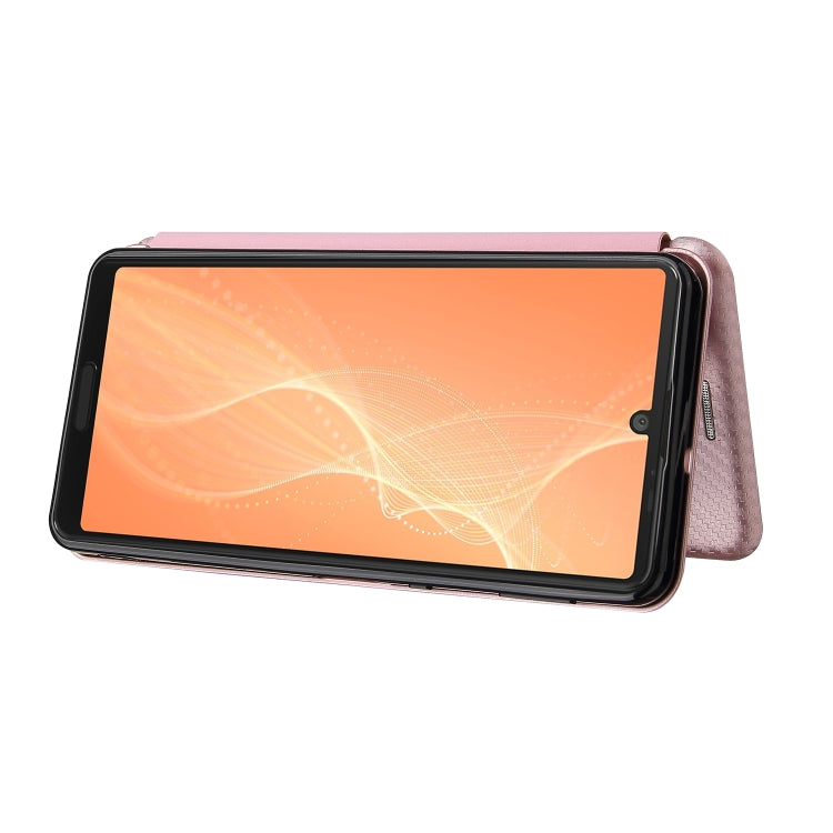 For Sharp Aquos Sense 6 Carbon Fiber Texture Horizontal Flip TPU + PC + PU Leather Case with Card Slot