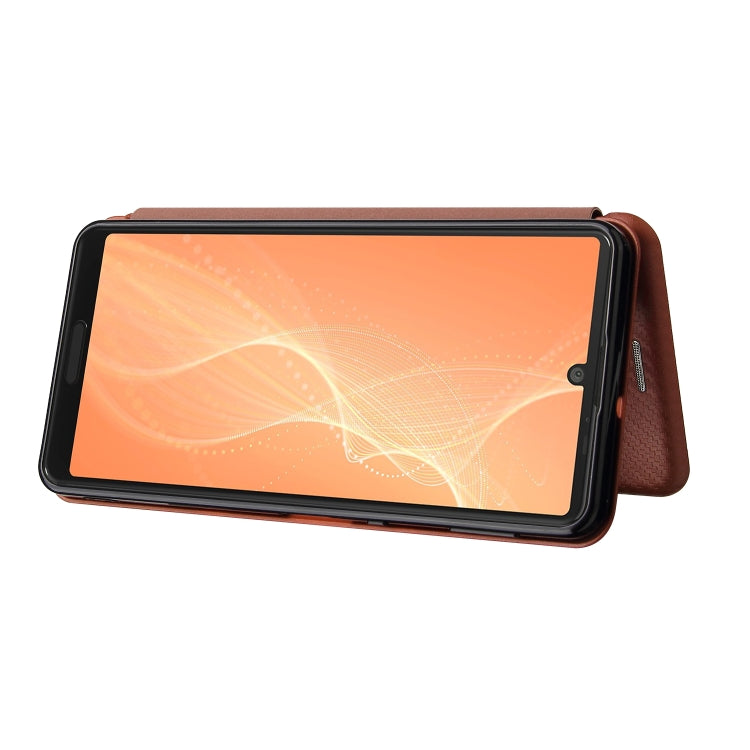 For Sharp Aquos Sense 6 Carbon Fiber Texture Horizontal Flip TPU + PC + PU Leather Case with Card Slot