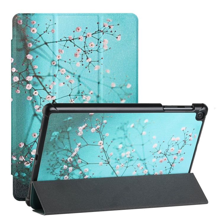 For Samsung Galaxy Tab A 10.1(2019)/T510 Silk Texture Colored Drawing Pattern Horizontal Flip Magnetic PU Leather Case with Three-folding Holder