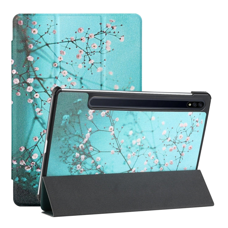 For Samsung Galaxy Tab S8 / Galaxy Tab S7 T870/T875 Silk Texture Colored Drawing Pattern Horizontal Flip Magnetic PU Leather Case with Three-folding Holder & Sleep / Wake-up Function