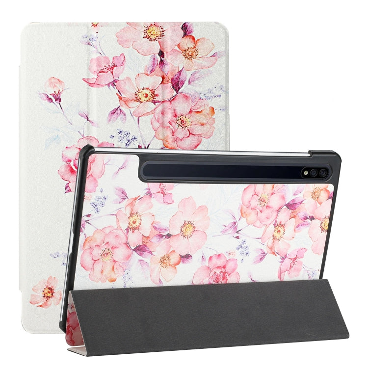 For Samsung Galaxy Tab S8 / Galaxy Tab S7 T870/T875 Silk Texture Colored Drawing Pattern Horizontal Flip Magnetic PU Leather Case with Three-folding Holder & Sleep / Wake-up Function