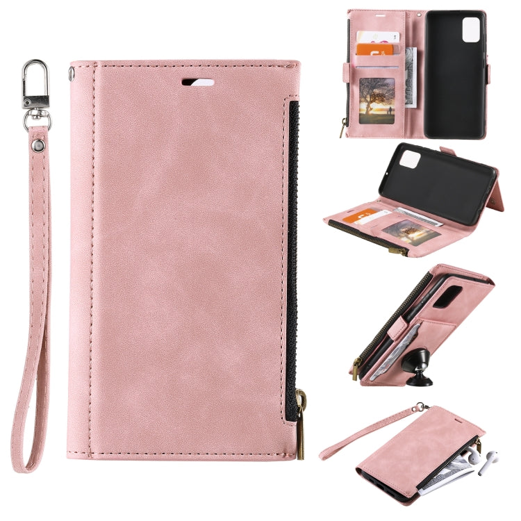 For Samsung Galaxy A02s Side Zipper Back Card Horizontal Flip PU Leather Case with Card Slots & Wallet & Photo Frame & Lanyard
