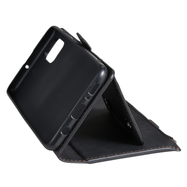 For Samsung Galaxy A02s Side Zipper Back Card Horizontal Flip PU Leather Case with Card Slots & Wallet & Photo Frame & Lanyard