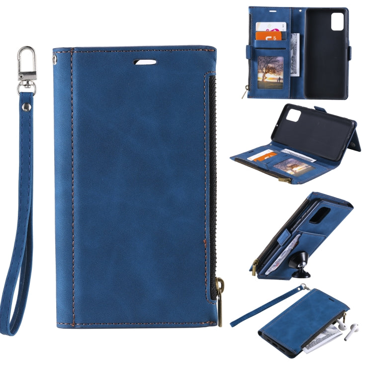 For Samsung Galaxy A02s Side Zipper Back Card Horizontal Flip PU Leather Case with Card Slots & Wallet & Photo Frame & Lanyard