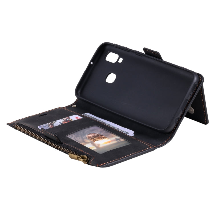 For Samsung Galaxy A20e Side Zipper Back Card Horizontal Flip PU Leather Case with Card Slots & Wallet & Photo Frame & Lanyard