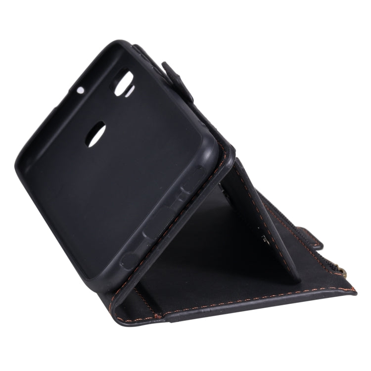 For Samsung Galaxy A20e Side Zipper Back Card Horizontal Flip PU Leather Case with Card Slots & Wallet & Photo Frame & Lanyard
