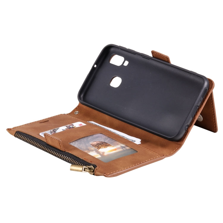 For Samsung Galaxy A20e Side Zipper Back Card Horizontal Flip PU Leather Case with Card Slots & Wallet & Photo Frame & Lanyard