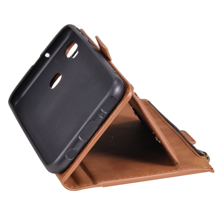 For Samsung Galaxy A20e Side Zipper Back Card Horizontal Flip PU Leather Case with Card Slots & Wallet & Photo Frame & Lanyard