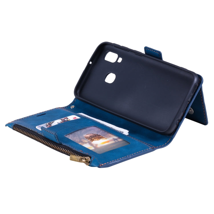 For Samsung Galaxy A20e Side Zipper Back Card Horizontal Flip PU Leather Case with Card Slots & Wallet & Photo Frame & Lanyard