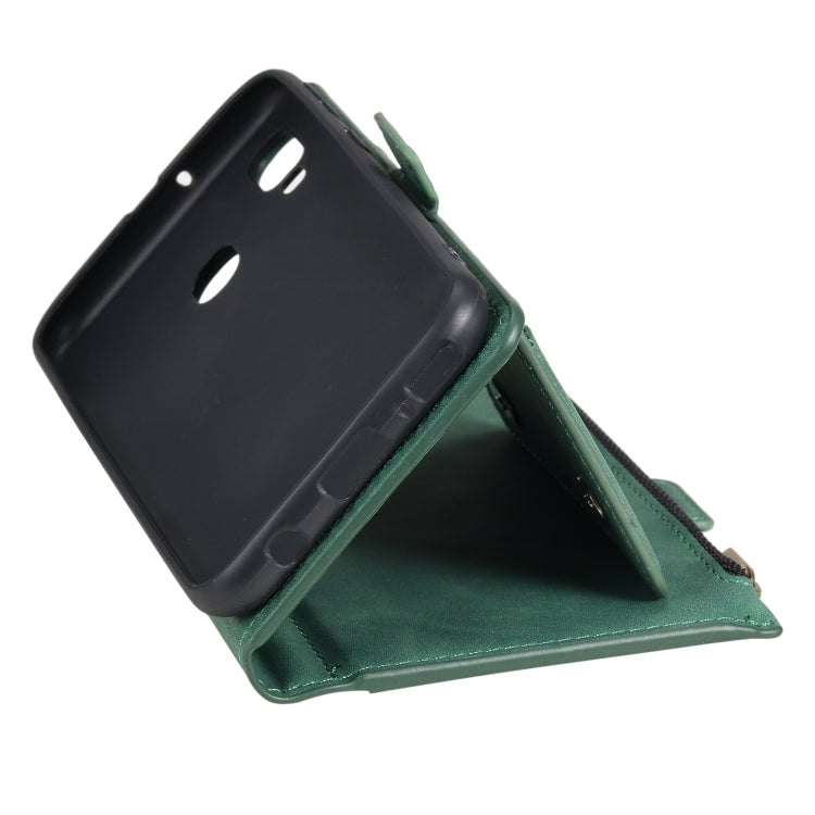 For Samsung Galaxy A20e Side Zipper Back Card Horizontal Flip PU Leather Case with Card Slots & Wallet & Photo Frame & Lanyard