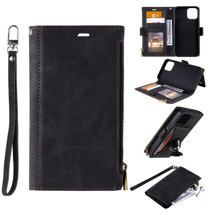 For Samsung Galaxy A22 5G Side Zipper Back Card Horizontal Flip PU Leather Case with Card Slots & Wallet & Photo Frame & Lanyard