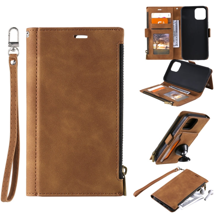 For Samsung Galaxy A22 5G Side Zipper Back Card Horizontal Flip PU Leather Case with Card Slots & Wallet & Photo Frame & Lanyard