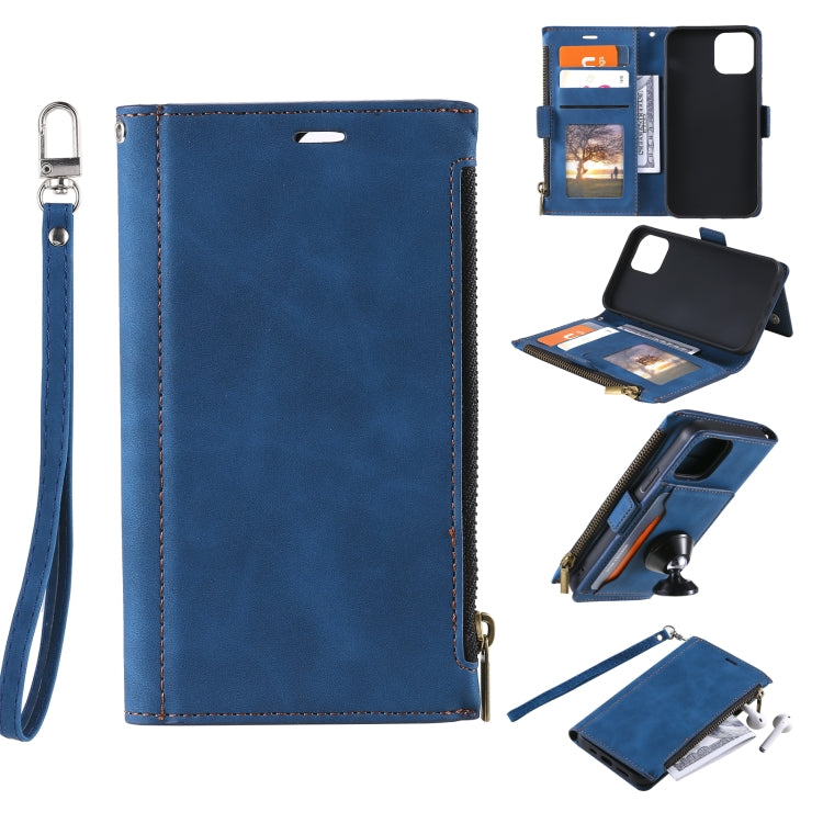 For Samsung Galaxy A22 5G Side Zipper Back Card Horizontal Flip PU Leather Case with Card Slots & Wallet & Photo Frame & Lanyard