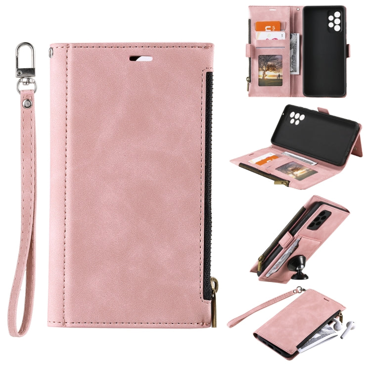 For Samsung Galaxy A32 4G Side Zipper Back Card Horizontal Flip PU Leather Case with Card Slots & Wallet & Photo Frame & Lanyard