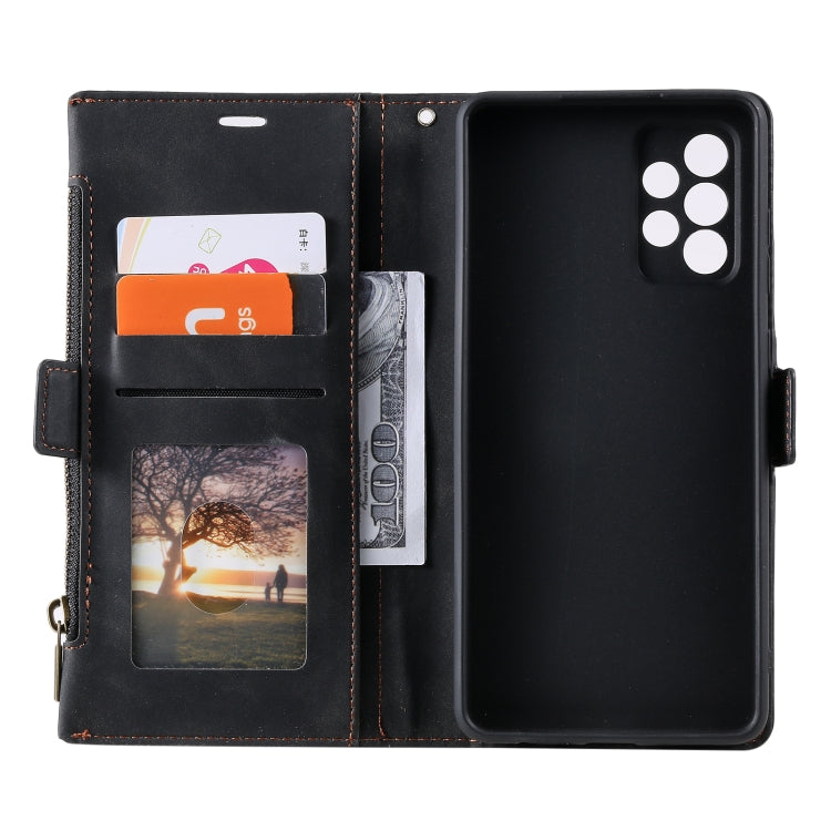 For Samsung Galaxy A32 4G Side Zipper Back Card Horizontal Flip PU Leather Case with Card Slots & Wallet & Photo Frame & Lanyard