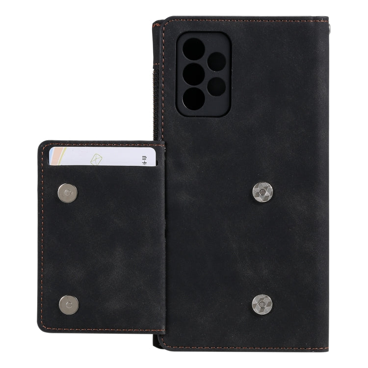 For Samsung Galaxy A32 4G Side Zipper Back Card Horizontal Flip PU Leather Case with Card Slots & Wallet & Photo Frame & Lanyard