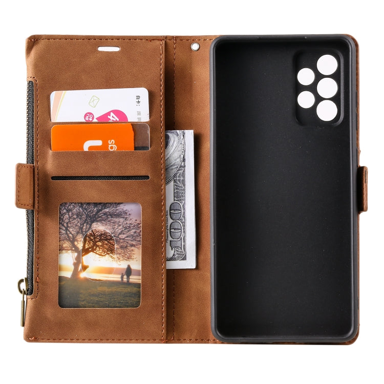 For Samsung Galaxy A32 4G Side Zipper Back Card Horizontal Flip PU Leather Case with Card Slots & Wallet & Photo Frame & Lanyard
