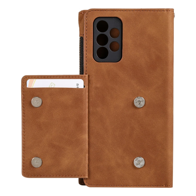For Samsung Galaxy A32 4G Side Zipper Back Card Horizontal Flip PU Leather Case with Card Slots & Wallet & Photo Frame & Lanyard