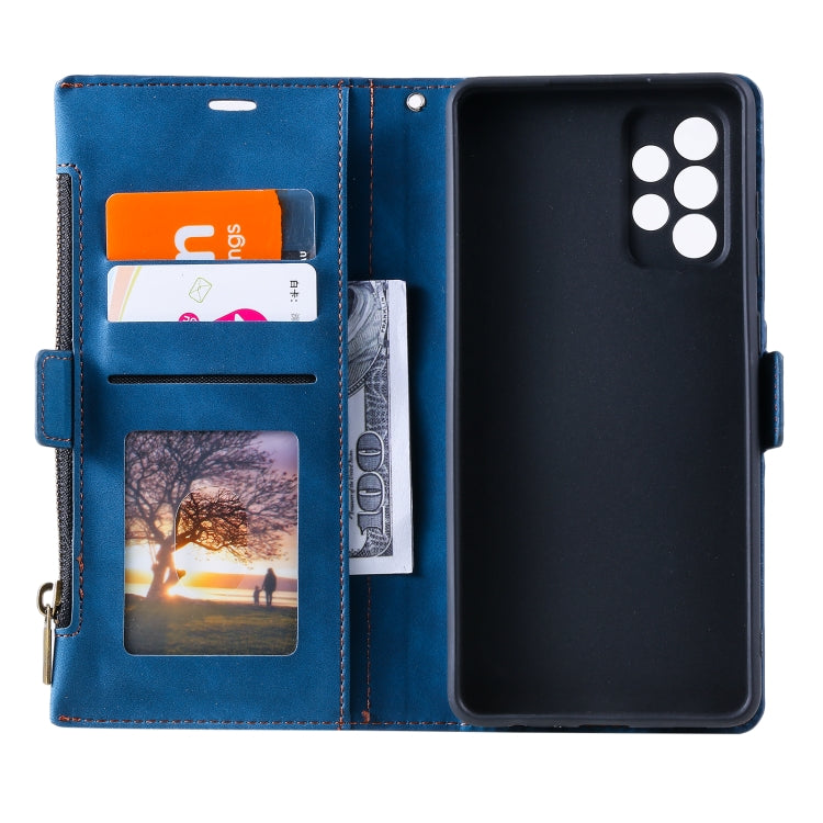 For Samsung Galaxy A32 4G Side Zipper Back Card Horizontal Flip PU Leather Case with Card Slots & Wallet & Photo Frame & Lanyard